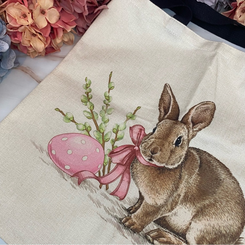Eco-Friendly Bunny with Pink Egg Folding Tote Bag - Picture 5 of 13